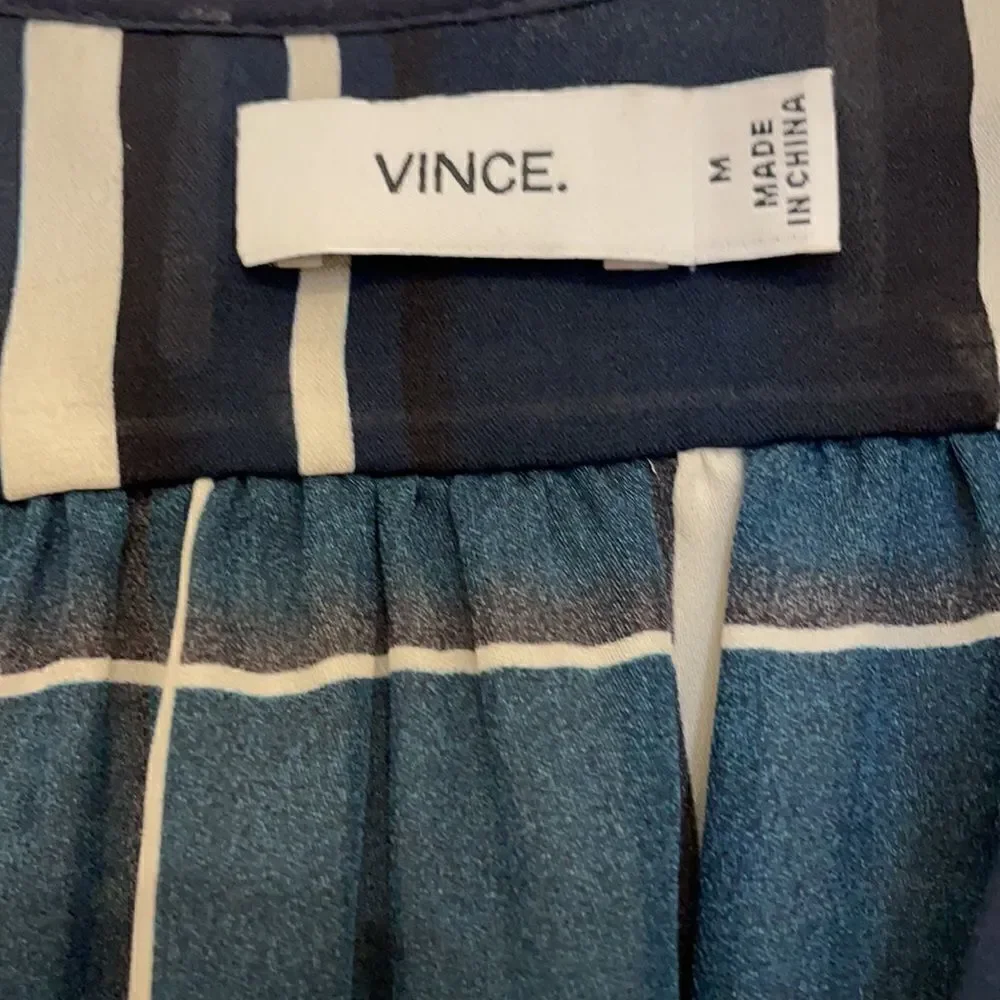 Vince 100% silk plaid sheer sleeveless top